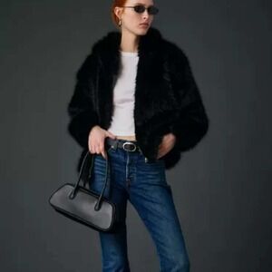 Urban Outfitters UO Sloanne Faux Fur Hoodie Black Large New With Tags